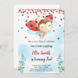 Couleur de l'eau Ladybug Invitation d'anniversaire