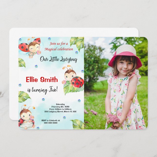 Couleur de l'eau Ladybug Photo Invitation (Devant / Derrière)