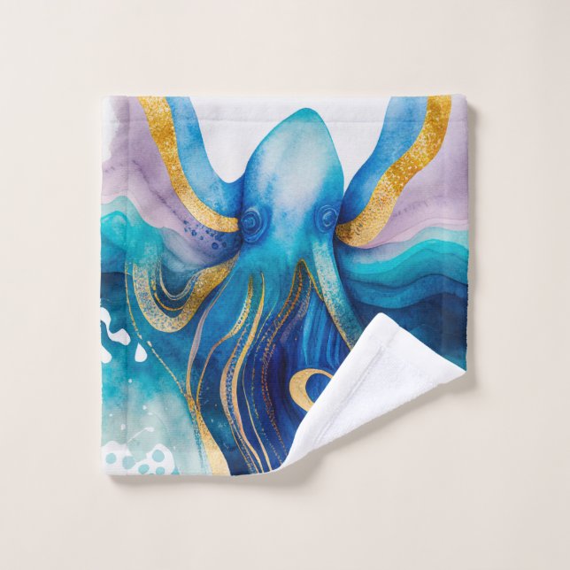 Couleur de l'eau vive Tissu de lavage octopus (Gant de toilette)