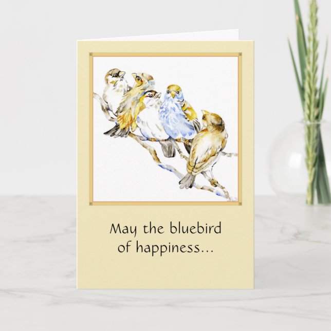 Couleur d'eau 5x7 de la carte pliée Cinq oiseaux (Devant)