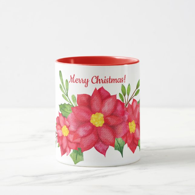 Couleur d'eau Poinsettia café de Noël Mug (Centre)