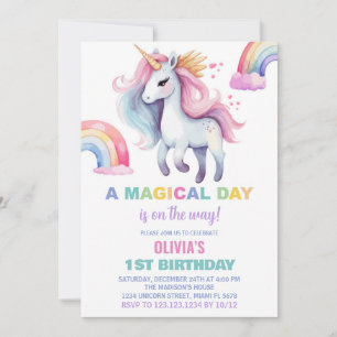 Couleur d'eau Rainbow Unicorn Invitations d'annive