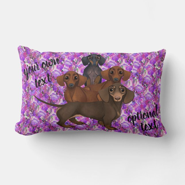 Couleur d'eau violet Floral Dachshund Coussin (Recto)