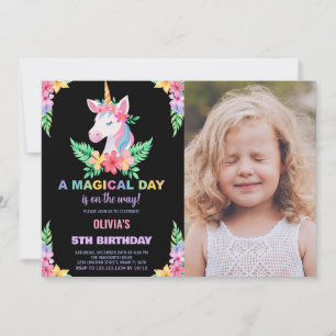 Couleur Floral Unicorn Anniversaire Invitations ph