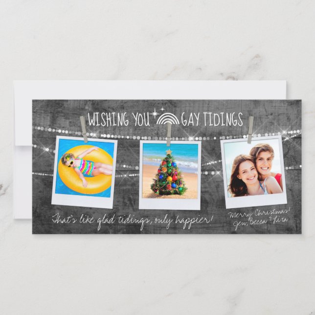 Couleur gris Pop Gay Tidings LGBT 3 Cartes photos (Devant)