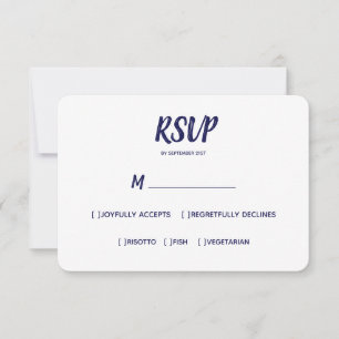 Couleur minimale bleu marine Mariage RSVP Meal C