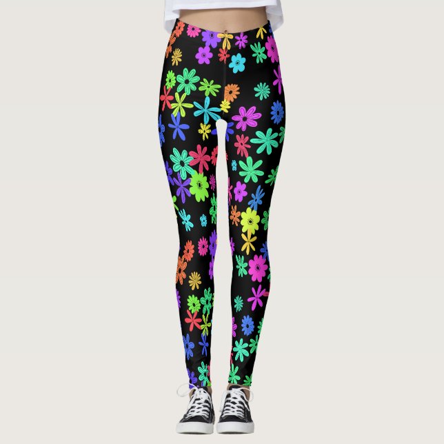 Couleur Pop Fleurs Cute Leggings (Devant)