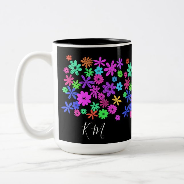 Couleur Pop Fleurs Cute Personnalisées Mug (Gauche)