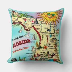 Couleur Retro Florida Carte Jeter Oreiller