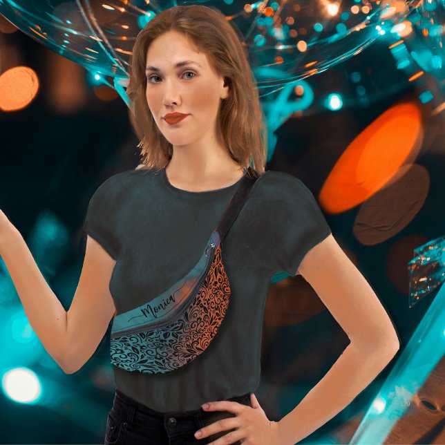 Couleur Turquoise Bleu Orange Moderne Motif Floral (Colorful Teal Blue Orange Modern Floral Pattern Fanny Pack)