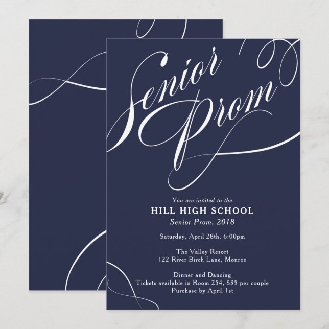 Couleurs de l'école Fancy Script Prom Invitation (Devant / Derrière)