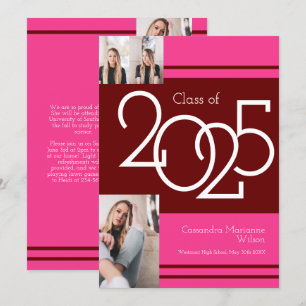 Couleurs de l'école rose Maroon Faire-part de dipl