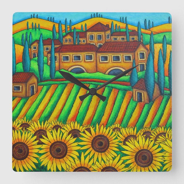 Couleurs de Toscane Carré Horloge murale, Lisa Lor (Recto)