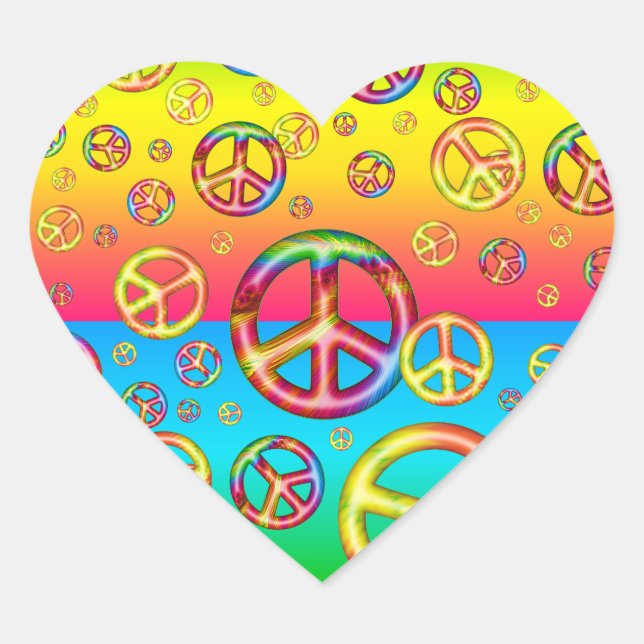 Couleurs des enfants fous-PAIX Stickers Coeur (Devant)