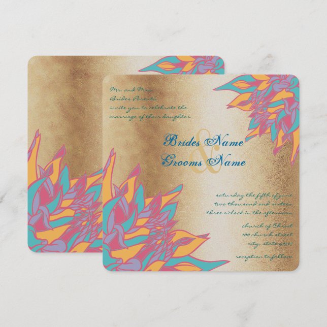 Couleurs Mariage or rose Invitations floraux (Devant / Derrière)