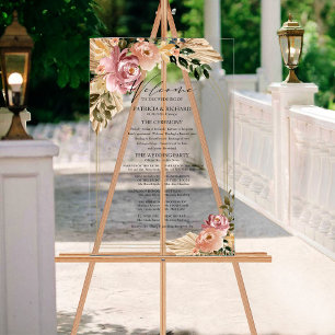 Couleurs neutres Boho Floral Wedding Programme