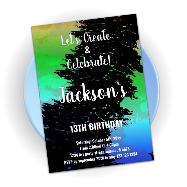 Couleurs noires vertes Peinture Invitations Annive (Créateur téléchargé)