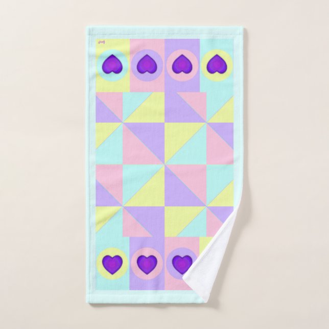 Couleurs pastel & coeurs violets battre (Serviette à main)