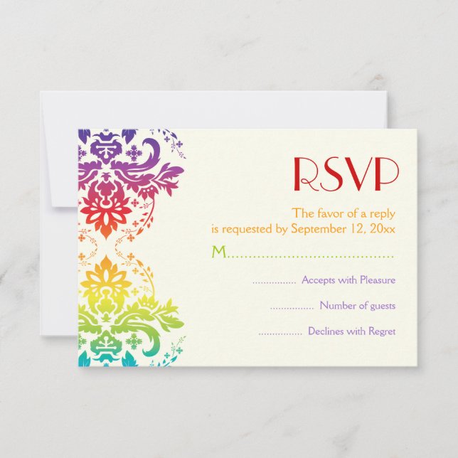 Couleurs Rainbow mariage damassé RSVP (Devant)