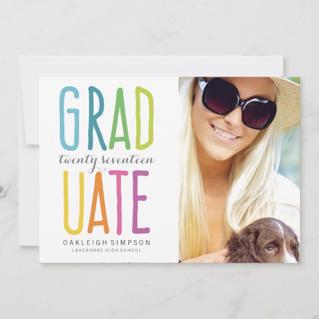 Couleurs vives Faire-part de graduation Arc-en-cie (Devant)