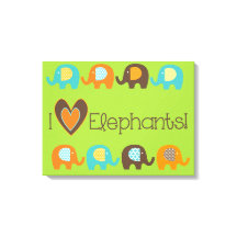 Couleurs vives J'aime Eléphants Toile enveloppée