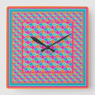 Couleurs vives Motif islamique Horloge murale