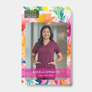 Couleurs vives rose floral Photo de badge de nom d
