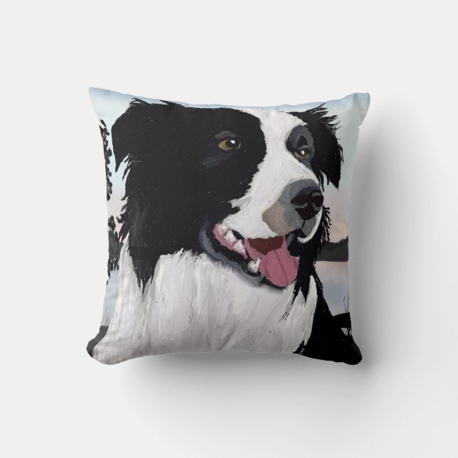 Couloir noir et blanc Collie Jeter oreiller (Recto)