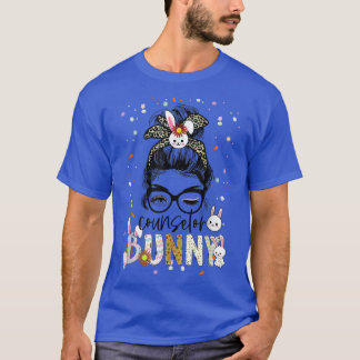 Counselor Bunny Leopard Messy Bun School Counselor T-Shirt