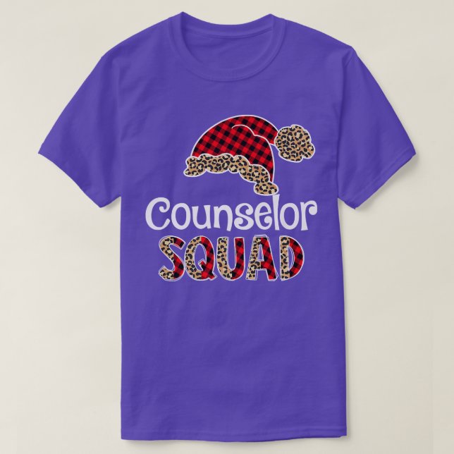 Counselor Squad Santa Hat Buffalo Plaid Leopard Fu T-Shirt (Design vorne)
