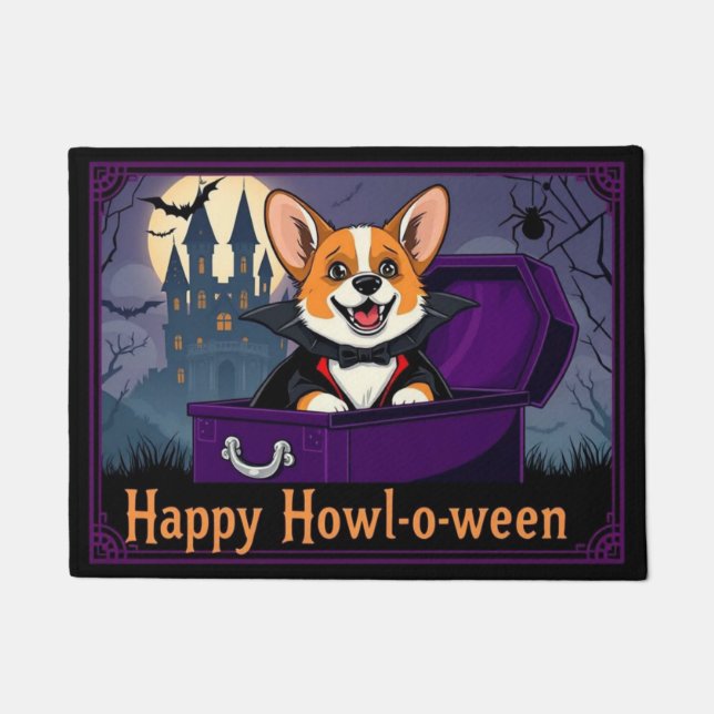 Count Corgi Happy Howl-o-ween Fußmatte (Vorderseite)