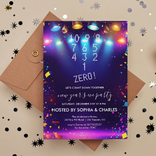 Count Down Spotlights Blue Silvester Party Einladung