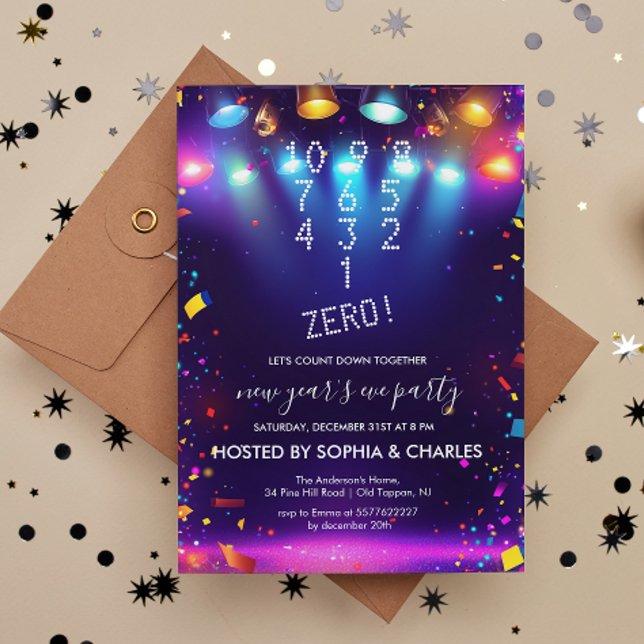 Count Down Spotlights Blue Silvester Party Einladung (Von Creator hochgeladen)