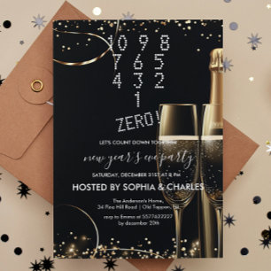 Count Down White Champagne Silvester Party Einladung