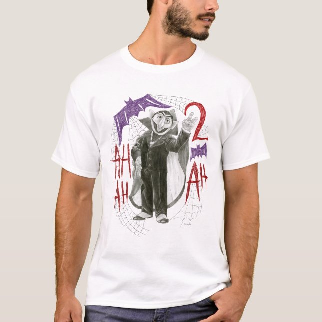 Count von Count B&W Sketch Zeichnend T-Shirt (Vorderseite)