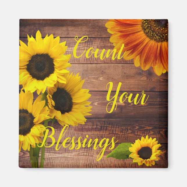 Count Your Blessings Sunflower Wood Motivational Magnet (Vorne)
