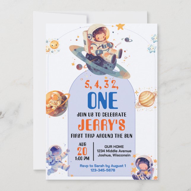 Countdown Astronaut Outer Space Geburtstag Einladung (Vorderseite)