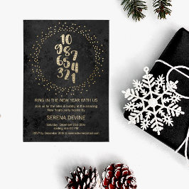 Countdown Black and Gold New Year's Party Einladung
