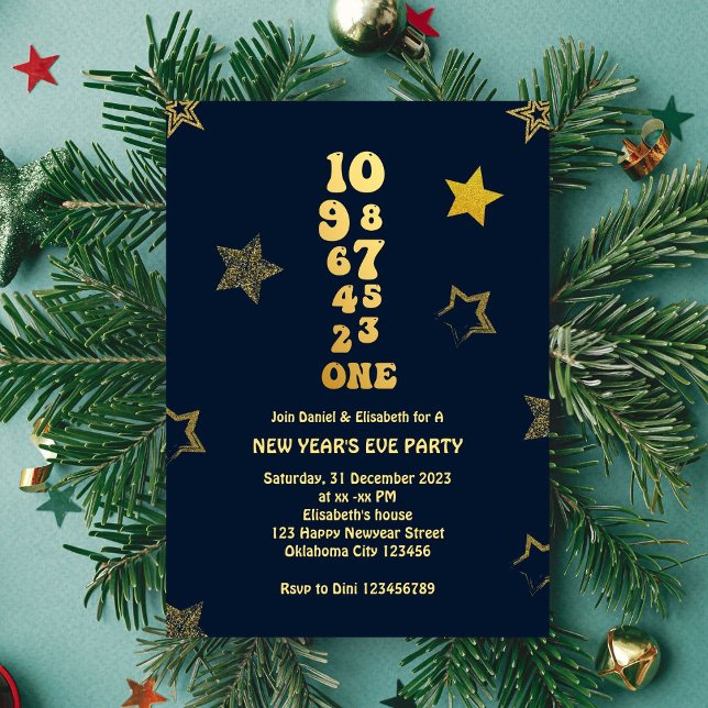 Countdown - Navy Gold Silvester Party Einladung (Von Creator hochgeladen)
