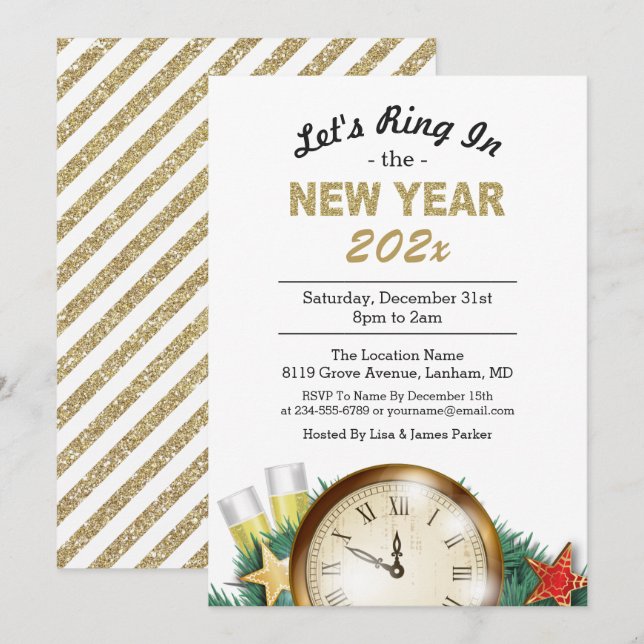 Countdown-Uhr im Silvester-Party Einladung (Vorne/Hinten)