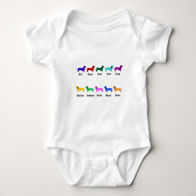 Counting deutscher Dackeln Baby Bodysuit Strampler (Vorderseite)