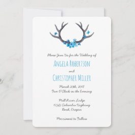 Country Antlers Blue Wedding Einladung