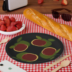 Country Äpfel schwarzer Hintergrund Pappteller