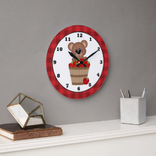 Country Apple Bear Horloge murale de la cuisine