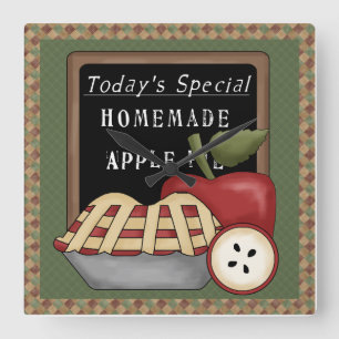 Country Apples - Homemade Apple Pie Wall Clock Quadratische Wanduhr