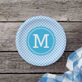 Country Baby Blue Gingham Personalize Monogram Pappteller