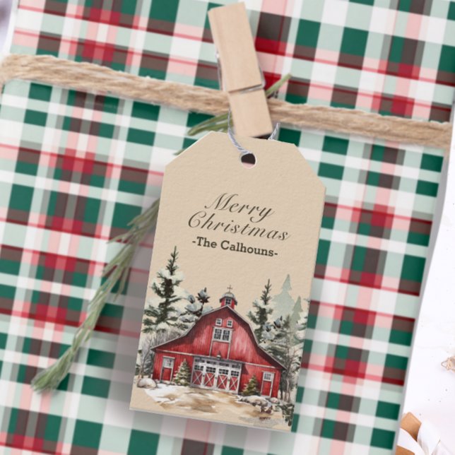 Country Barn Kariert Weihnachten Geschenkanhänger (Von Creator hochgeladen)