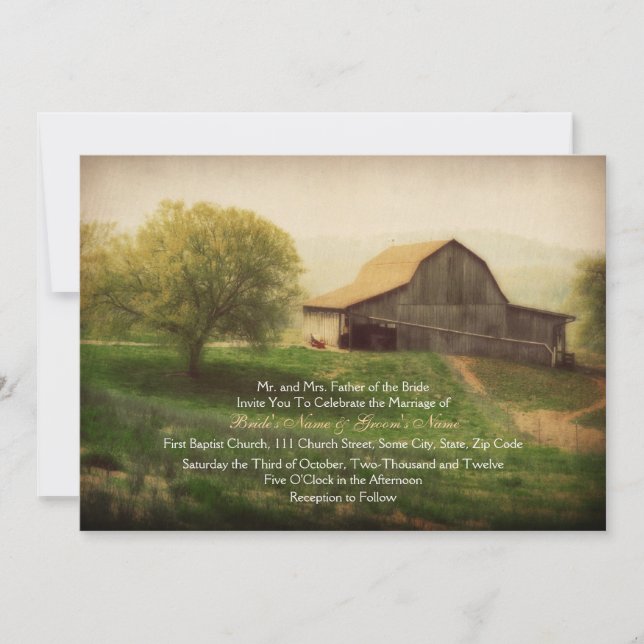 Country Barn Vintage Hochzeit Einladung (Vorderseite)