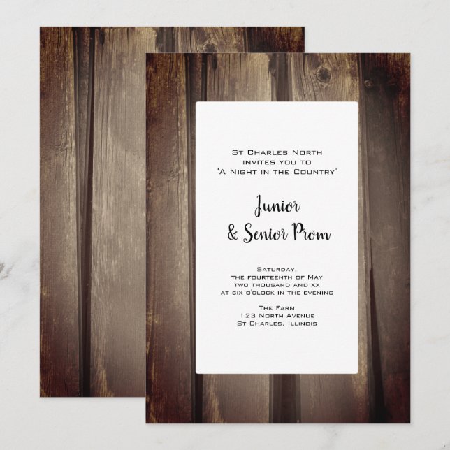Country Barn Wood Junior / Senior Prom Einladung (Vorne/Hinten)