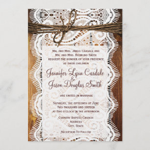 Country Barn Wood Lace Twine Hochzeit Einladungen